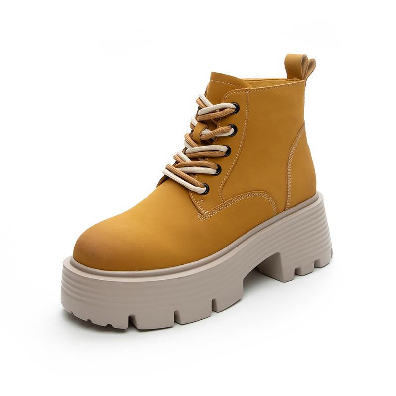 

Женские рабочие ботинки в британском стиле на толстой подошве со шнуровкой, повседневные кожаные туфли со стелькой, увеличивающей рост 34