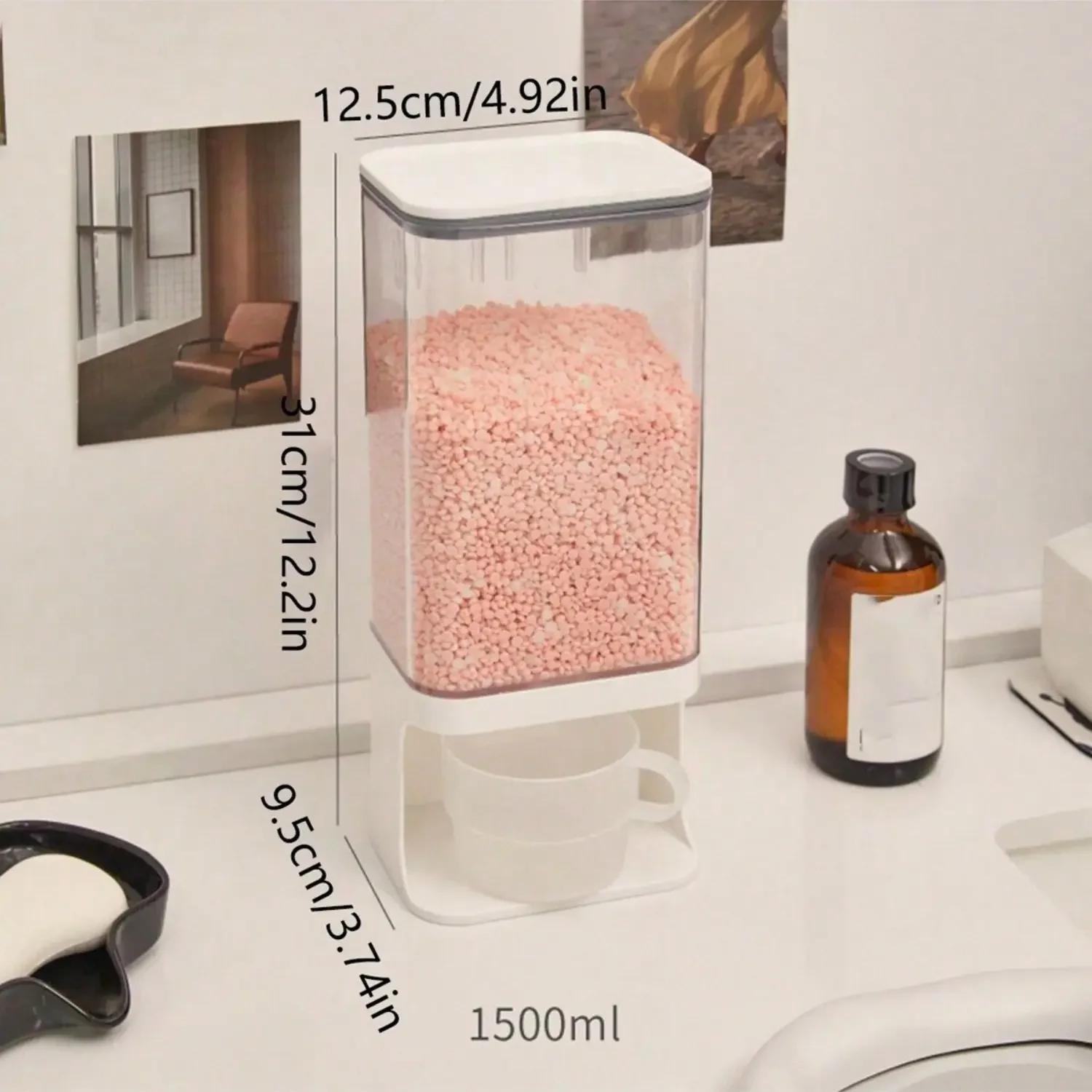 

Настінний контейнер для зберігання прозорий пилонепроникний контейнер для прання бісеру для прального порошку з чашкою ущільненням коробка для зберігання рисових пластівців