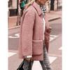 Lamb Wool Coat for Women Long Sleeves Turndown Collar  Medium Length Cotton Jacket Solid Color Warm Comfortable Autumn and Winter