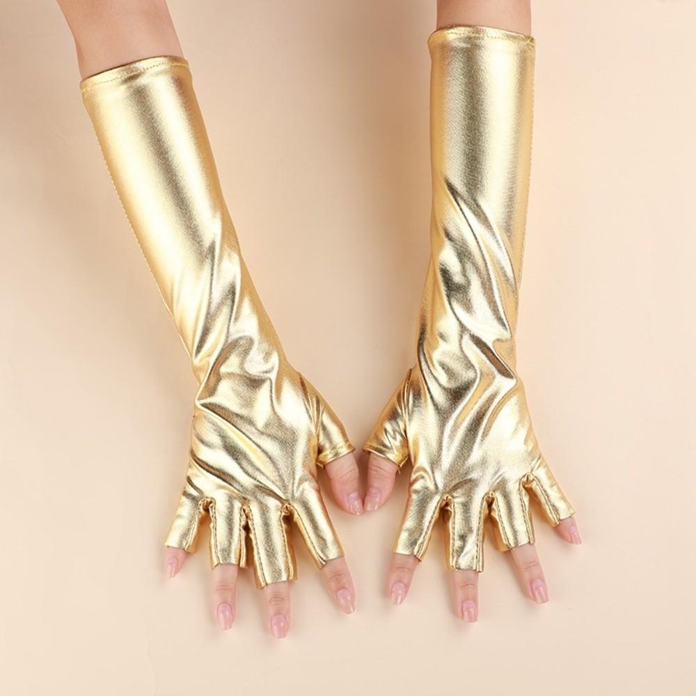 High Quality Glossy Finish Half Finger Gloves Punk Style Imitation Leather PU Leather Gloves Cosplay Gloves Punk Cosplay