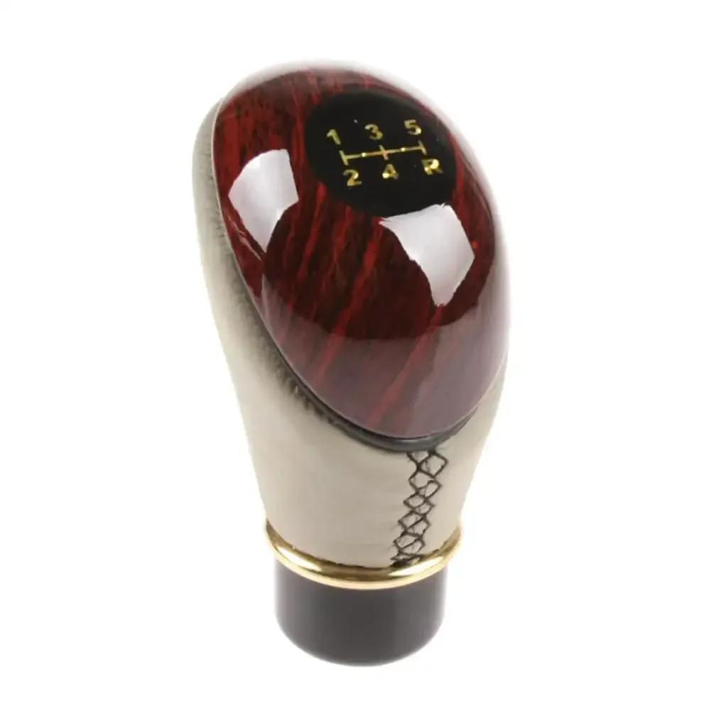 Universeller Auto Schaltknauf Holz PU Leder Auto LKW 5 Gang Hebel Manueller Schalthebel Knauf Schaltung Autozubehör Innenraum