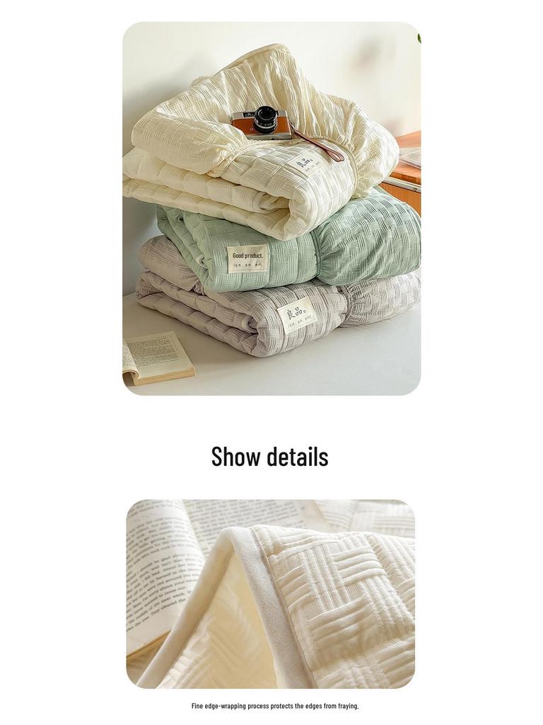 Soybean Fiber Waffle Jacquard Quilted Mattress Protector - Solid Color Bed Cover