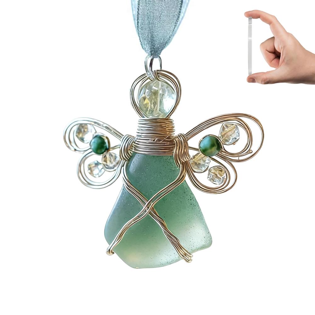 6 Colors Sea Glass Angel Xmas Tree Ornaments, 2D Flat Crystal Acrylic Angel Crafts Christmas Tree Hanging Ornament Holiday Decor