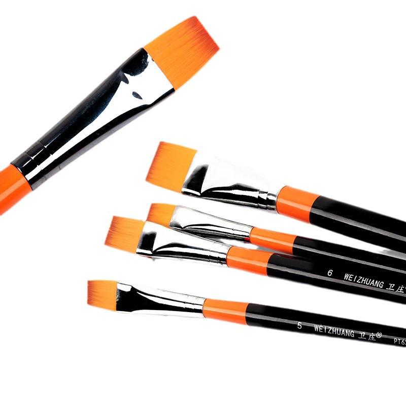Nylon Bristle Flat Head Brush for Gouache, Watercolor, Acrylic, and Oil Painting