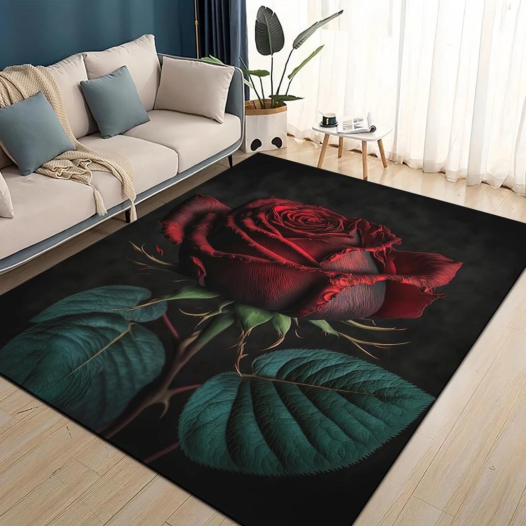 Modern Simplicity Style Colorful Rose Romantic Flower Love Carpet Rug Living Room Bedroom Home Sofa DecoratioNon-slip Floor Mat