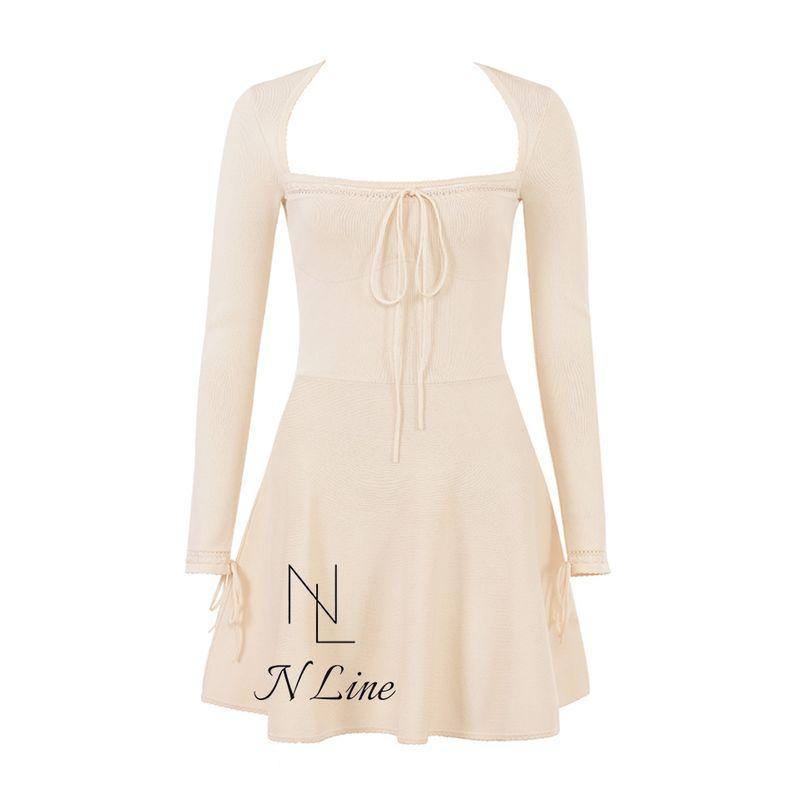 

Fashion Direct Purchase House of CB 23 Gorgeous Cream Color Knitting Square Collar Long Sleeve Mini Dress Cream color XS