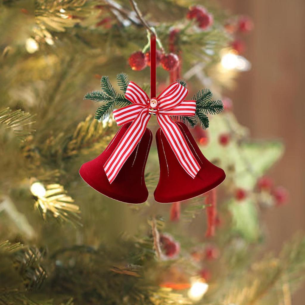 Bell Ornaments For Christmas Tree Flocking Holiday Decor Hangable Christmas Decorations For Home Front Door Office Wreath
