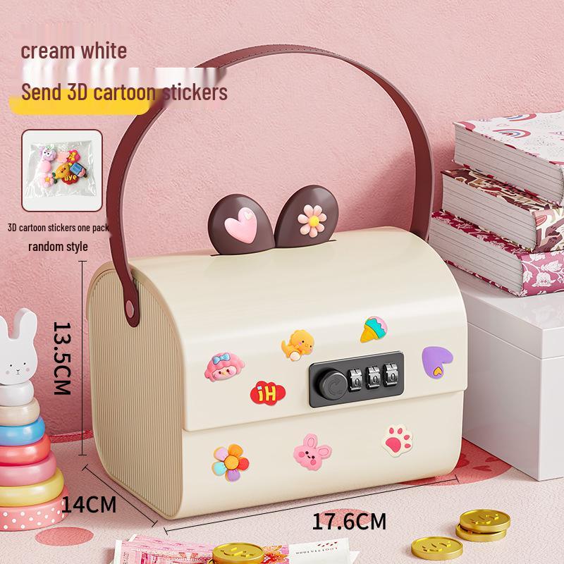 Children's Lockable Storage Box Piggy Bank with Stickers DIY - Cute Handheld Design