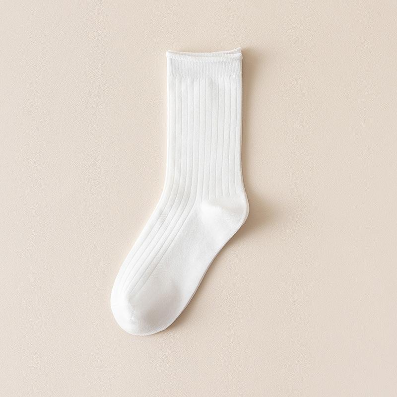 Autumn and Winter Women's Mid-calf Cotton Socks, Casual and Versatile, Sweat-absorbing, Sports Solid Color, Boneless Anti-pilling