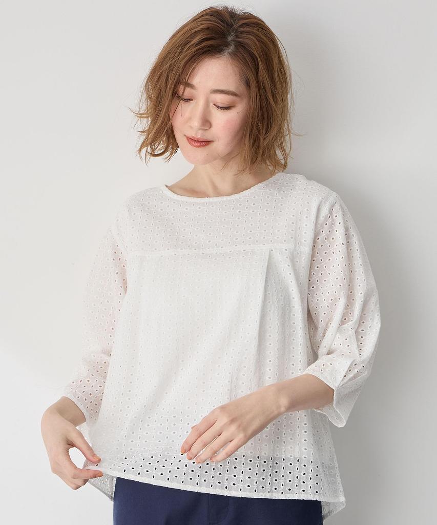 Petit Honfleur Lace Flare Pullover Size L Women's 521098, White,