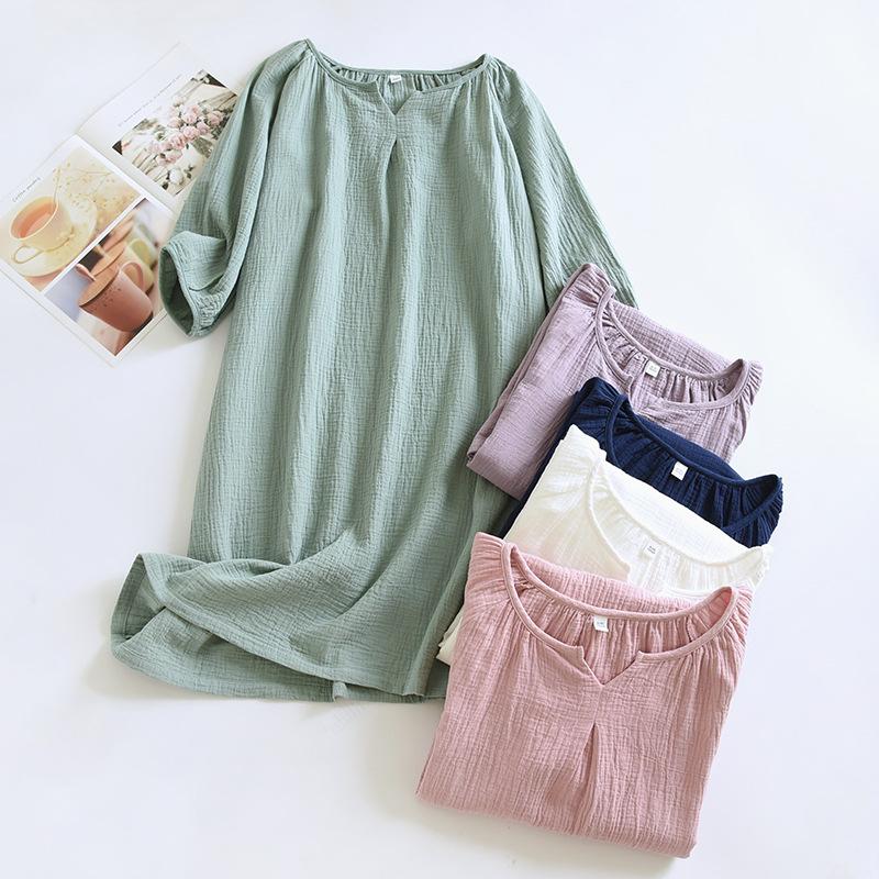 Solid Color Women's Summer Round Neck Cotton Nightgown Plus Size Loose Home Night Wear Dresses for Women Sleepwear