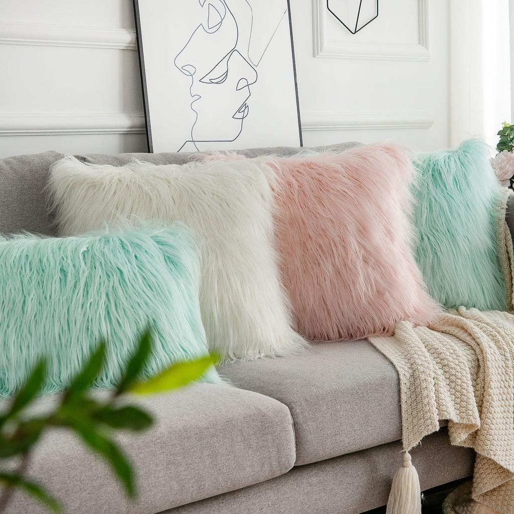 45/50cm Cushion Cover Modern Simple Soft Fluffy Pure White Plush Pillow Home Cushion Artificial Imitation Wool Pillow Cover