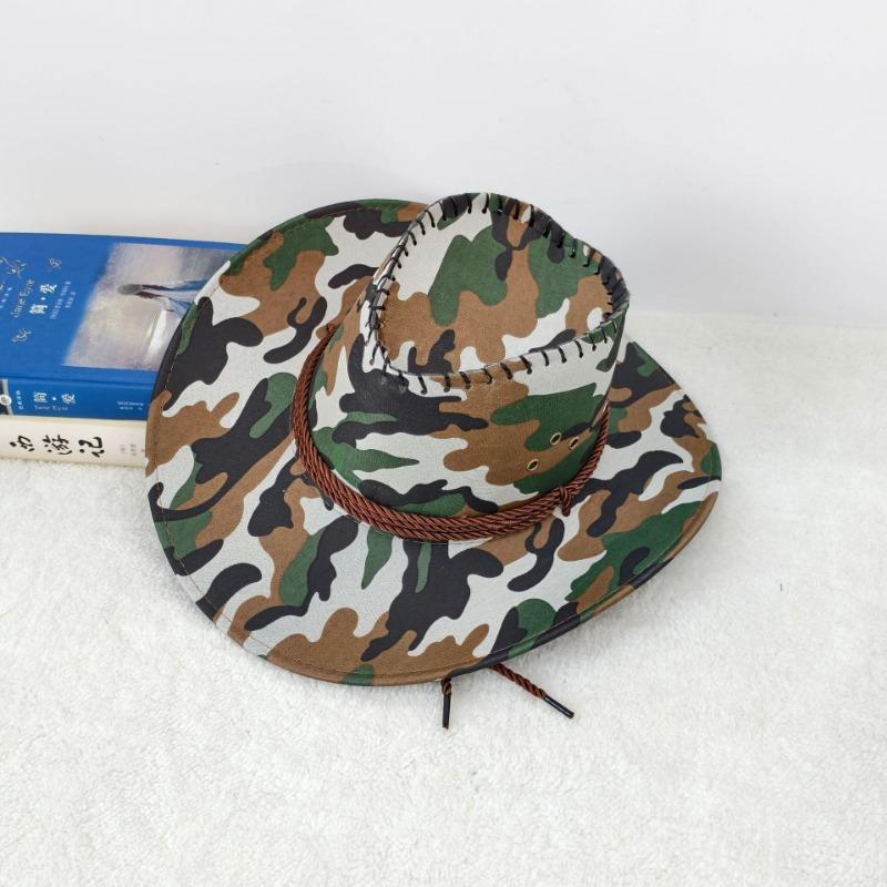 Summer Camouflage Hat Shade Breathable Sports Fishing Sun Protection Shade Hat Big Brim Straw Hat Western Cowboy Hat