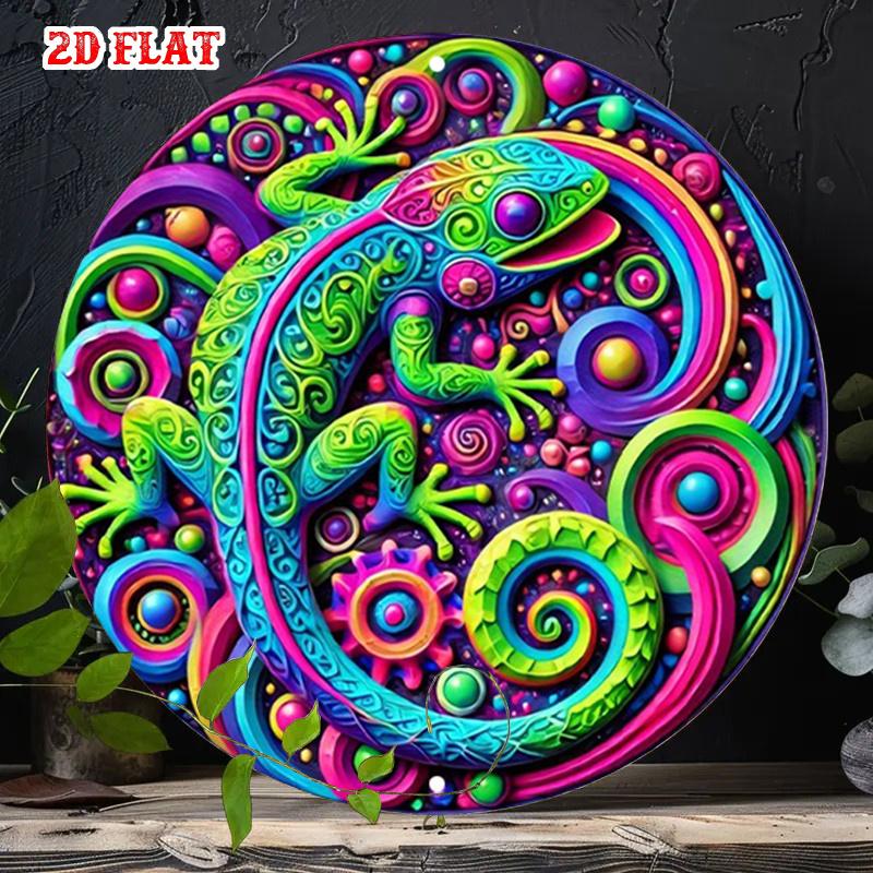 D Flat A D Flat Mandala Sign Featuring a Gecko Design Measuring cm in Diameter This Colorful Round Sign Serves As