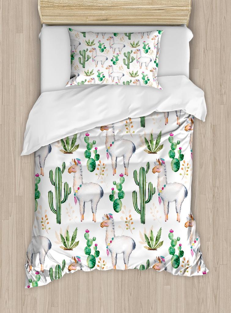 Green Cactus Bedding Sets 4 Pieces Soft Duvet Cover Set with Pillow Shames for Teen Girls Boys Men Women Bedroom Decor Vintage