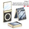 For Samsung Galaxy Z Flip 7 Case Luxury PU Leather Skin Hinge MagSafe Magnetic Ring Stand Protect Back Cover For Z Flip7 Shell