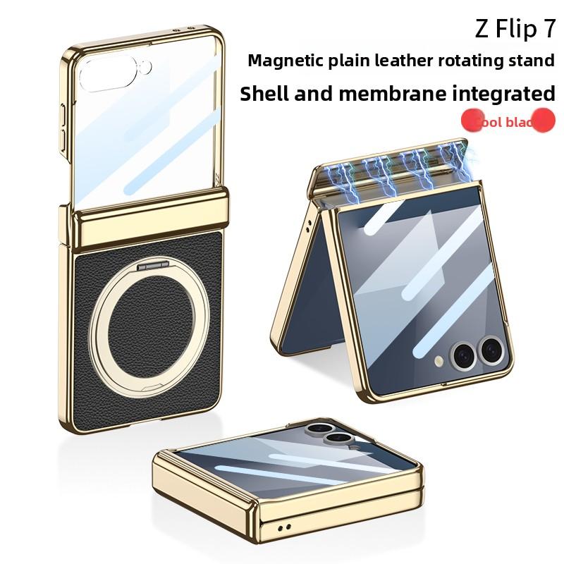 For Samsung Galaxy Z Flip 7 Case Luxury PU Leather Skin Hinge MagSafe Magnetic Ring Stand Protect Back Cover For Z Flip7 Shell