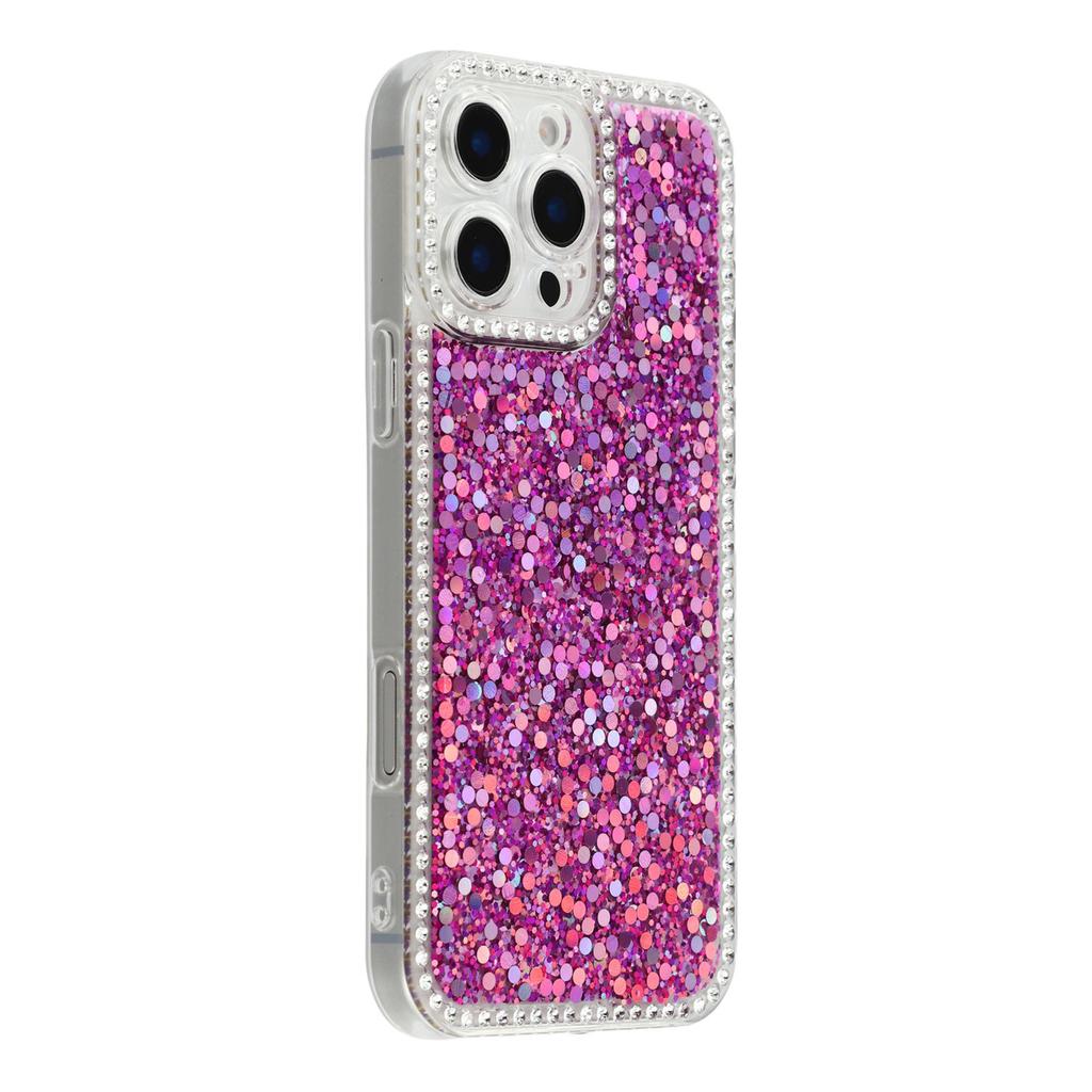 For iPhone 16 Pro Max Case Rhinestone Edge Glitter Epoxy TPU Phone Cover