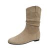 Retro Ankle Boots Pleated Slouch Boots Wedge Heels Soft-soled Western Cowboy Boots Round Toe Winter Boots