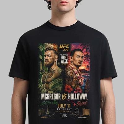 NUOVO! UFC 329 Conor McGregor vs Max Holloway Notorious vs Blessed T-shirt 11 Luglio