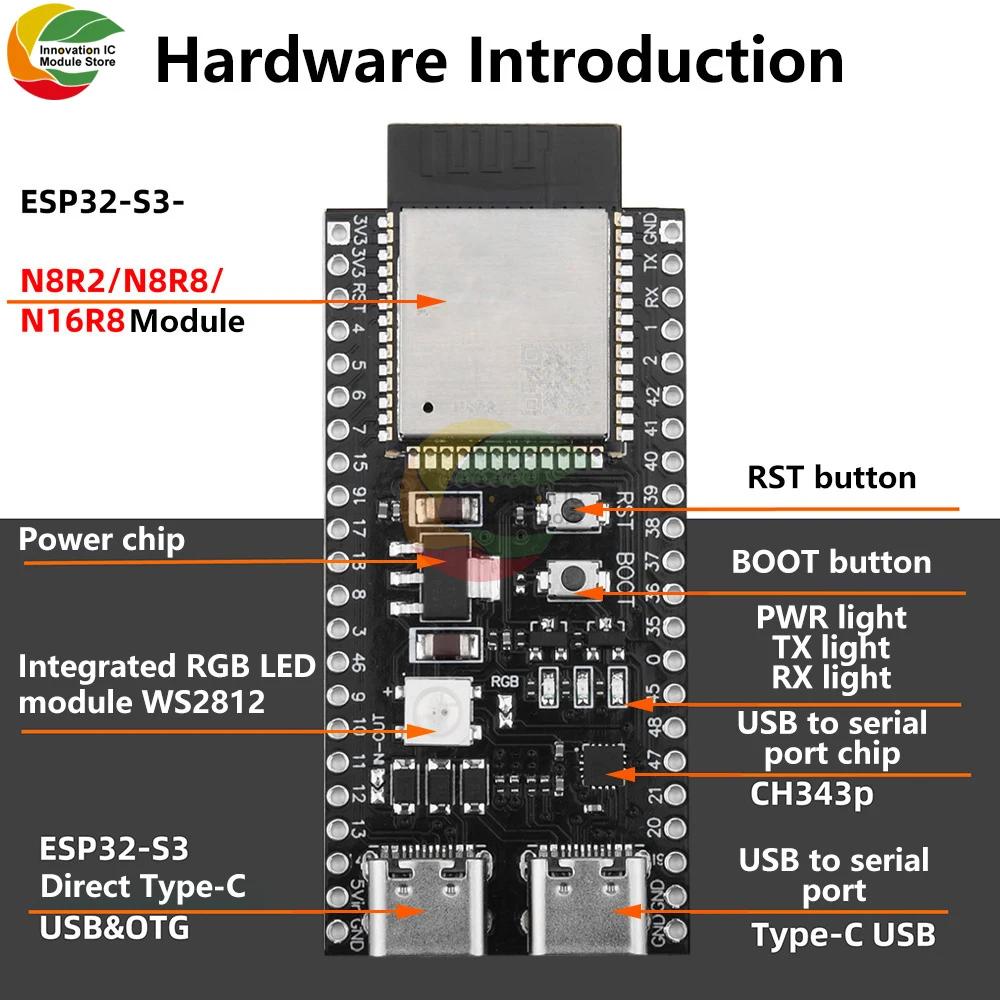 ESP32 ESP32-S3 WiFi Bluetooth Internet of Things Dual Type-C Development Board Core Board N8R2/N16R8