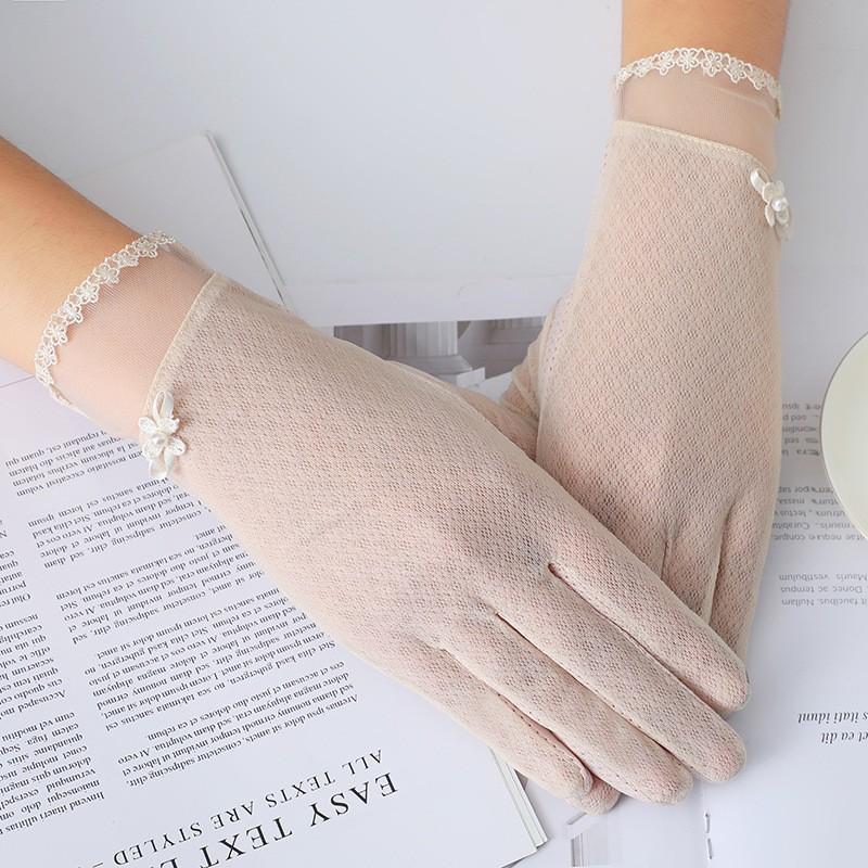 Women's Sunscreen Gloves Spring and Summer Thin Lace Touch Screen Gloves Driving Breathable Outdoor Shade Cycling Gloves