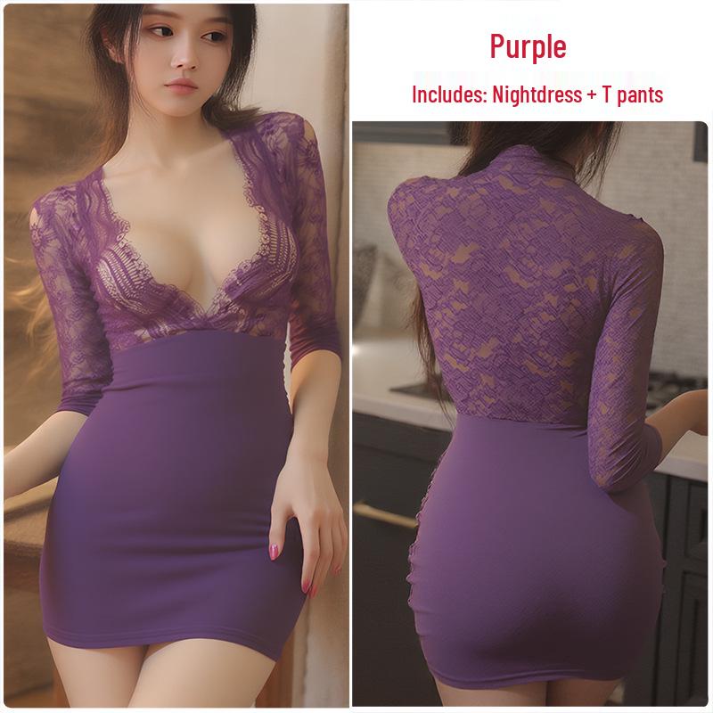 Women's Sexy Lace Lingerie Secretary Uniform Dress Set