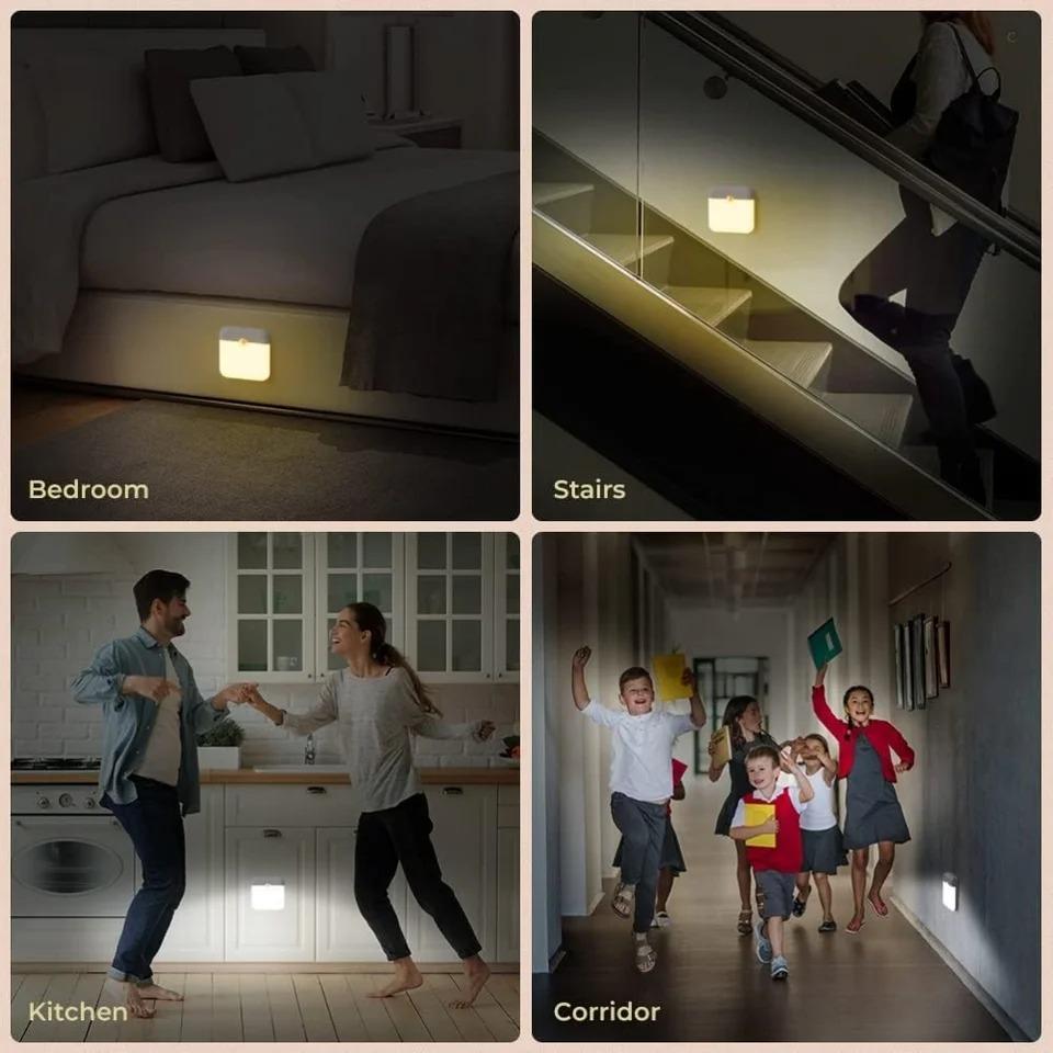 Motion Sensor Light USB Night Light LED Lamp With Switch Rechargeable Inductor Lights For Kitchen Stairs Hallway Closet Bedroom