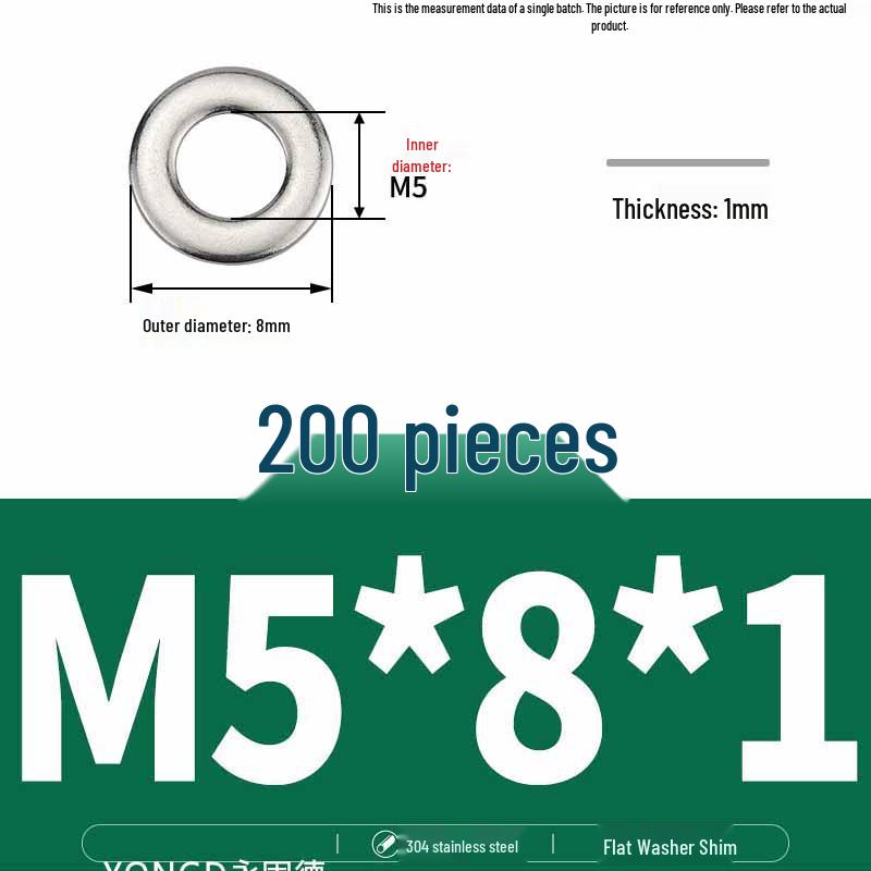 304 Stainless Steel Thickened Flat Washer / Ultra-thin Metal Gasket, Sizes M1.6-M10