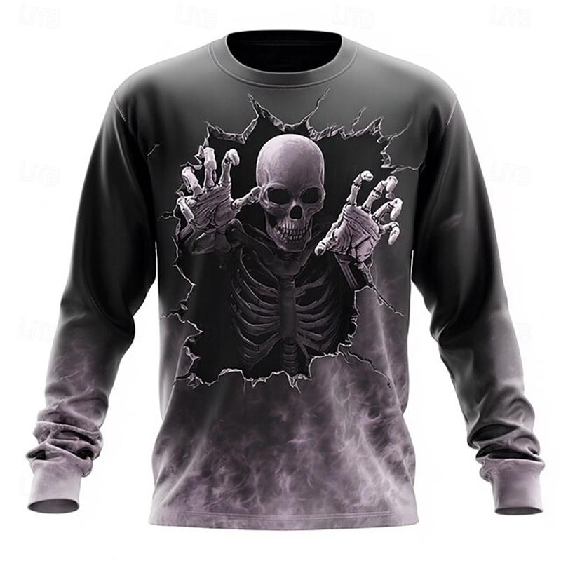 Men's Long-sleeved T-shirt 3d Skull Print Graphic T-shirt Men's Fashionable Hip-hop Top T-shirt Women's Clothing