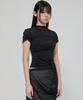 Peulleeoeob Asymmetrical Draped Mock Neck T-Shirt (Fl-126_Black)