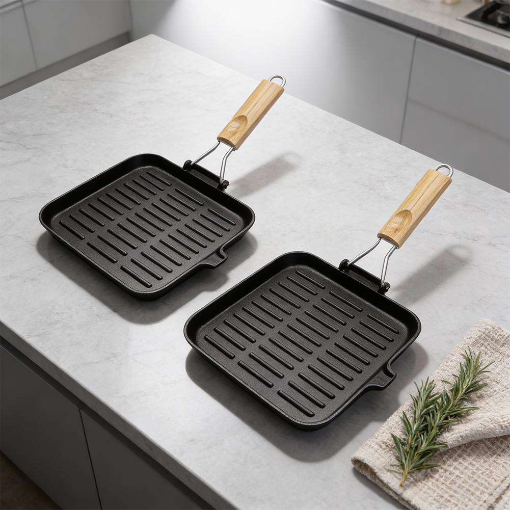 1PC Frying Panv Cast - Iron Folding - Handle Square Striped Steak Frying Pan 20CM/24CM Tools Kitchen,Dining Cooking Parts