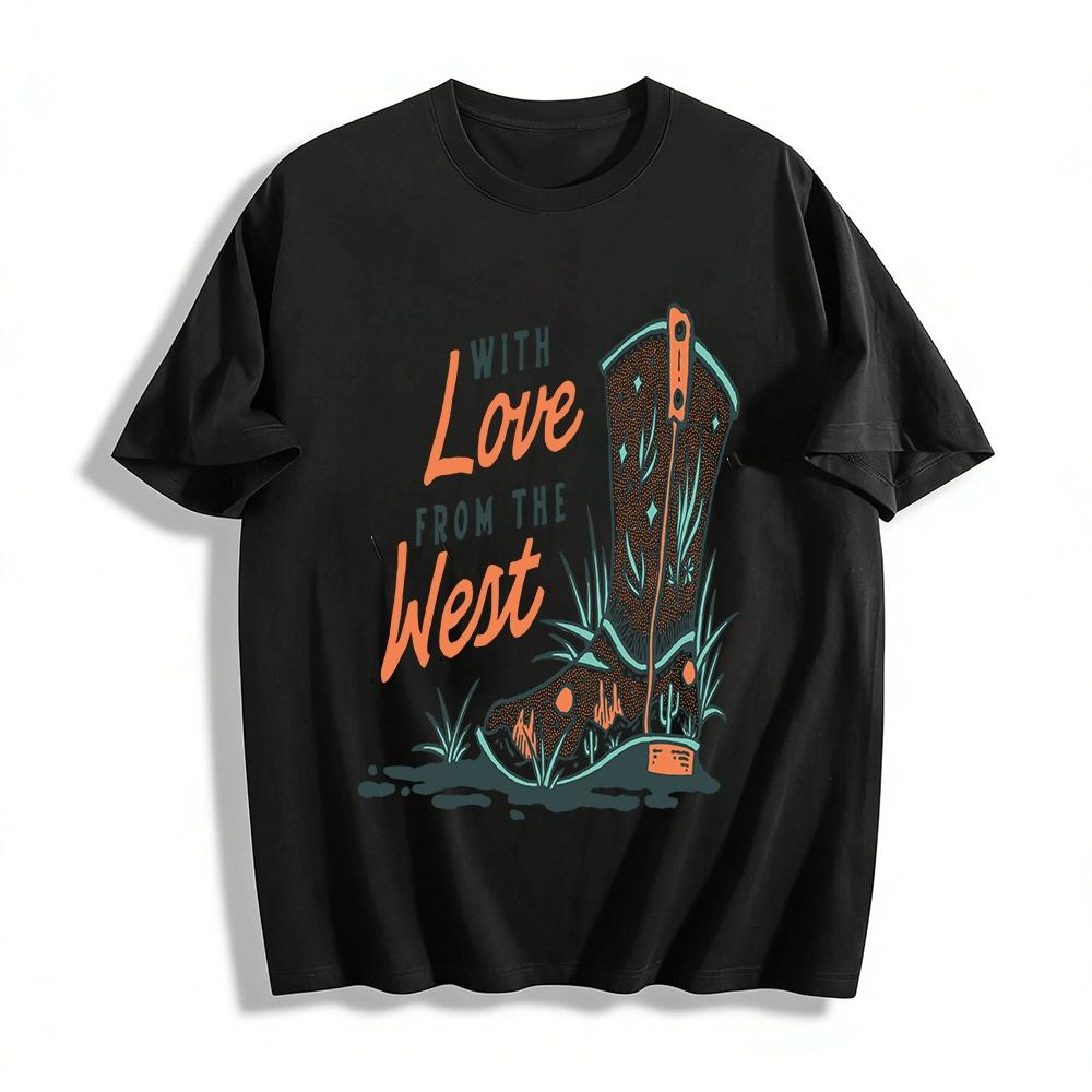 

With Love From The West Western Style Graphic Casual Top Pure cotton T-shirt XXS