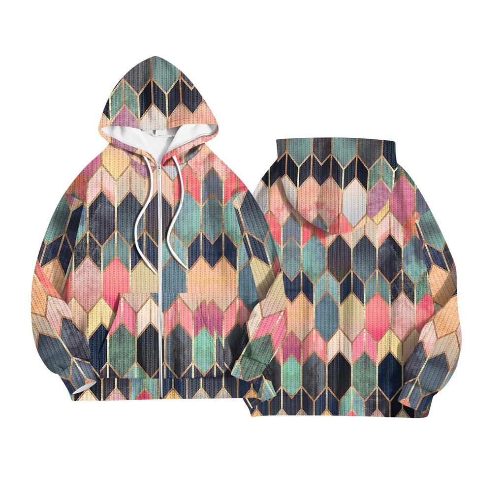 Women's Fashion Jacket Casual Printed Long-sleeved Hooded Cardigan Sweatshirts