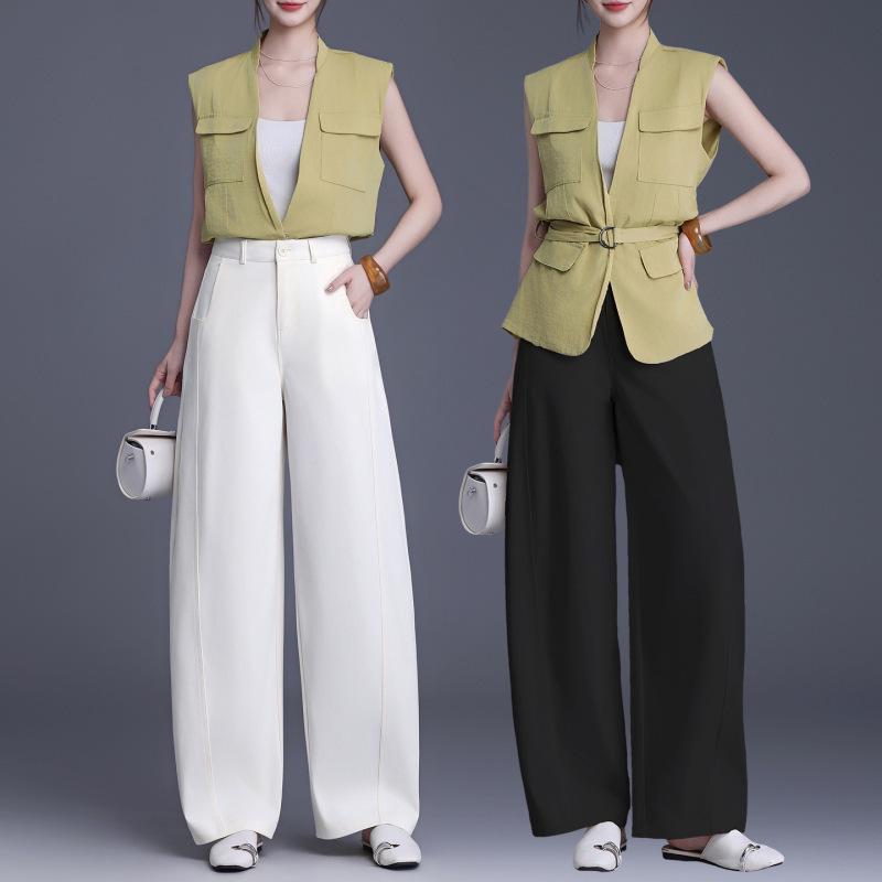 Women's Spring Fashion: High-Waisted Wide-Leg Pants - Loose, Lazy Style, Slimming, Long, Drape, and Straight-Cut Casual Wear