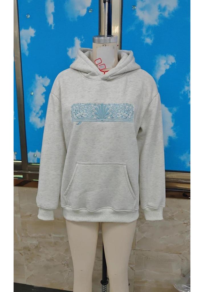 Women's Loose Hoodie with Letter Print and Kangaroo Pocket