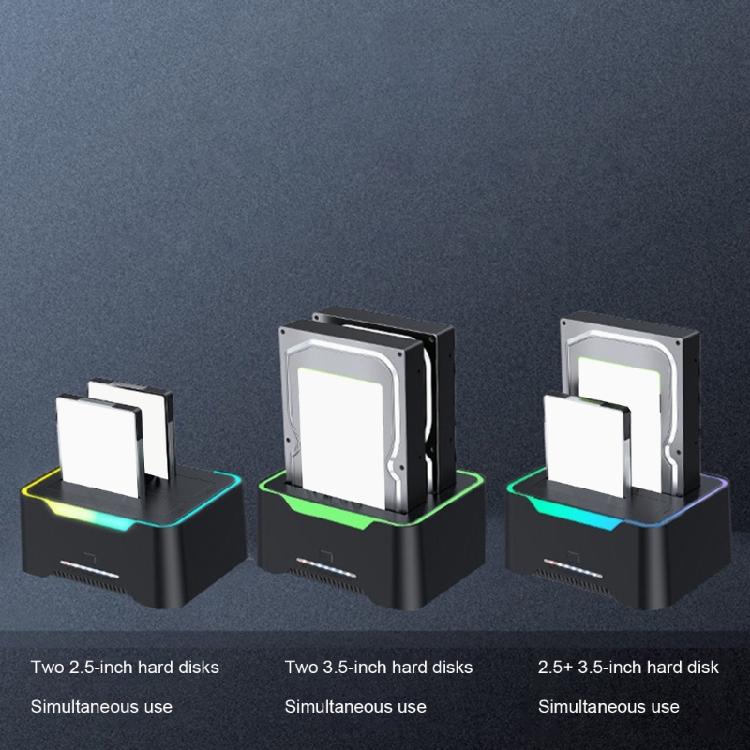 Double Bay Hard Drive Enclosure USB3.0 for 3.5 and 2.5inch Drives Docking Station with Convenient Offline Clone
