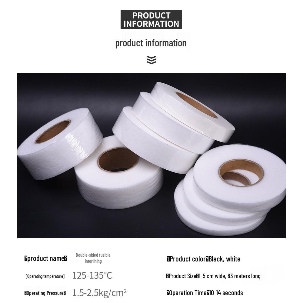 Double-sided fusible non-woven interlining adhesive for garments and piping.