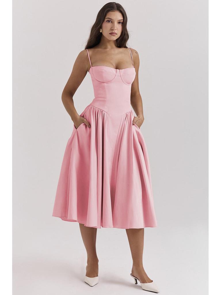 Summer New French Retro Long Dress - Court Style Spaghetti Strap Dopamine Outfit for Women