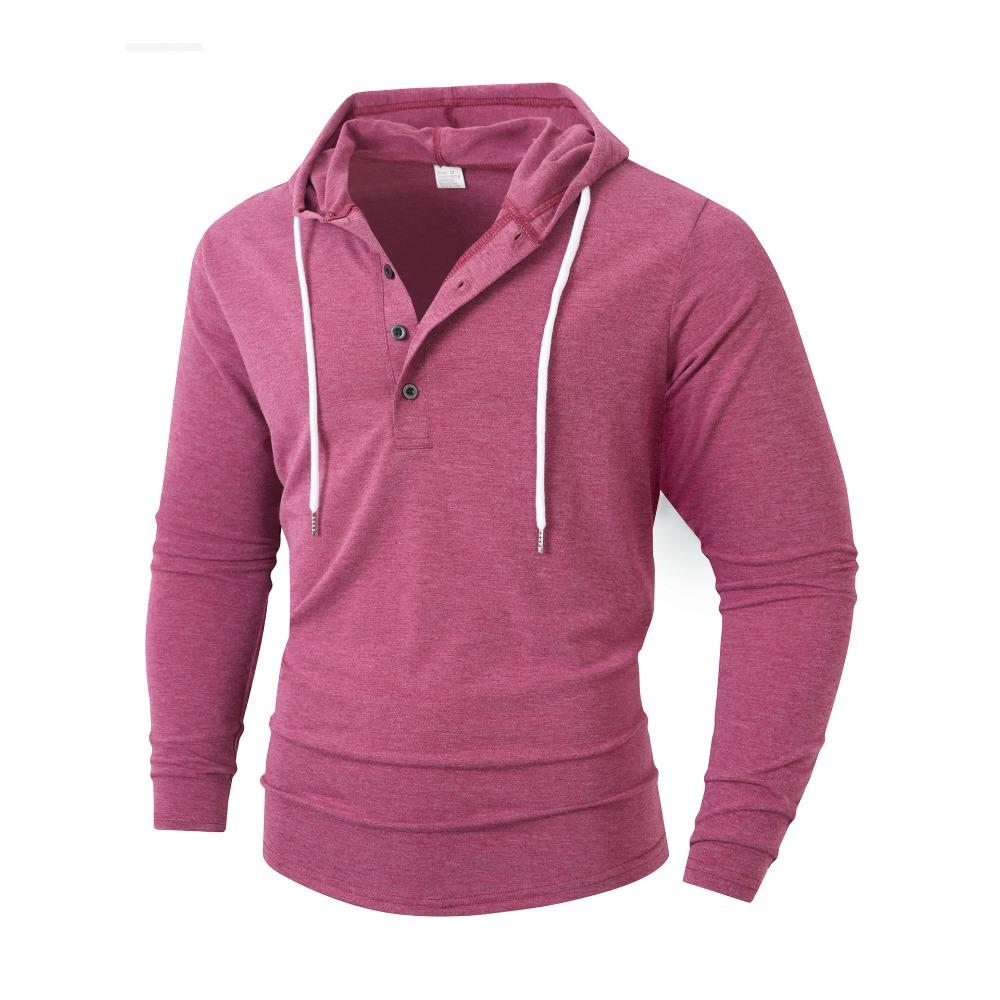 Erkek Spor, Günlük ve Fitness Kapüşonlu Düğmeli Uzun Kollu Tişört ve Kapüşonlu Sweatshirt
