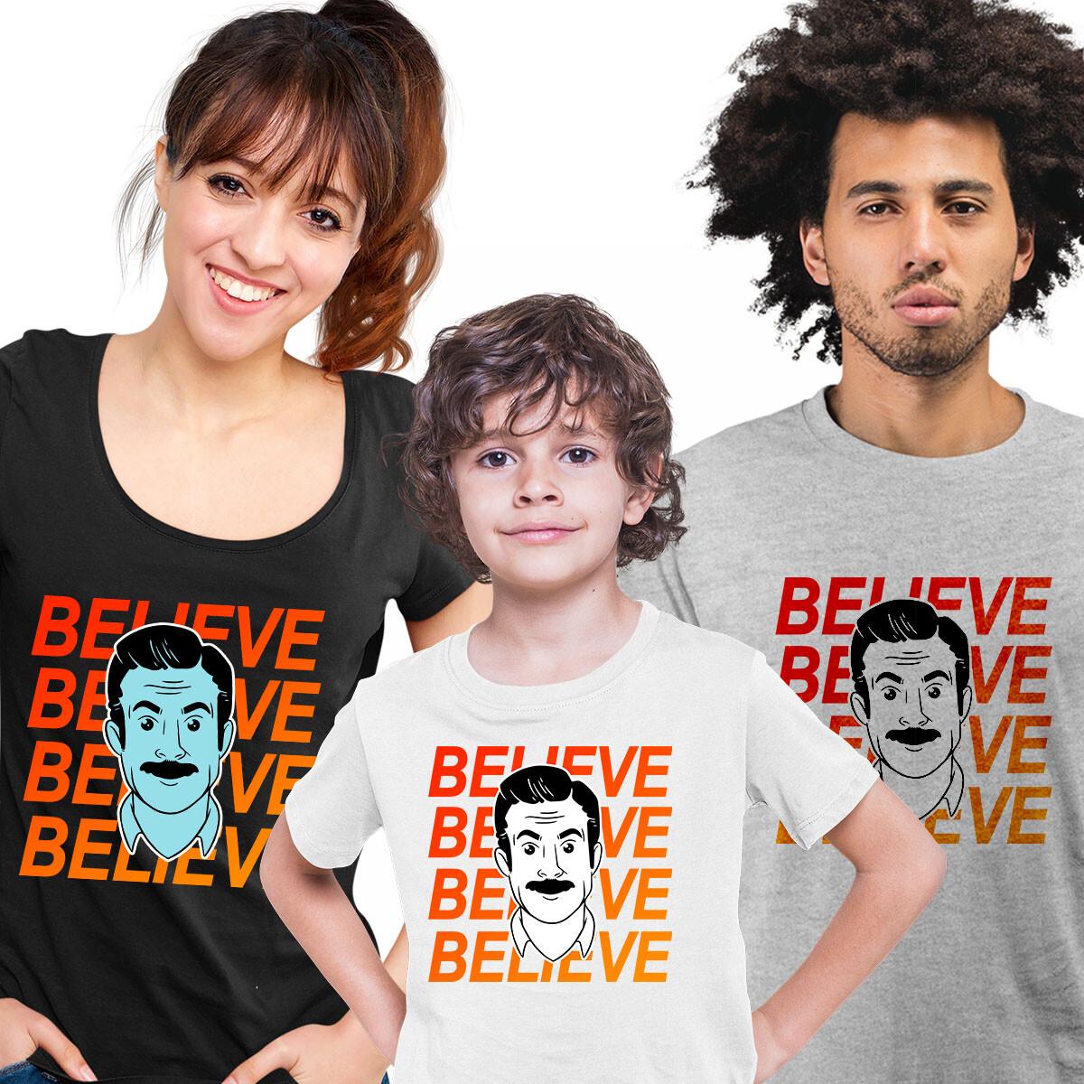 Ted Lasso Believe T-Shirt Mens Womens Tees Top Motivational Funny Movie Novelty Adult Gift Top L