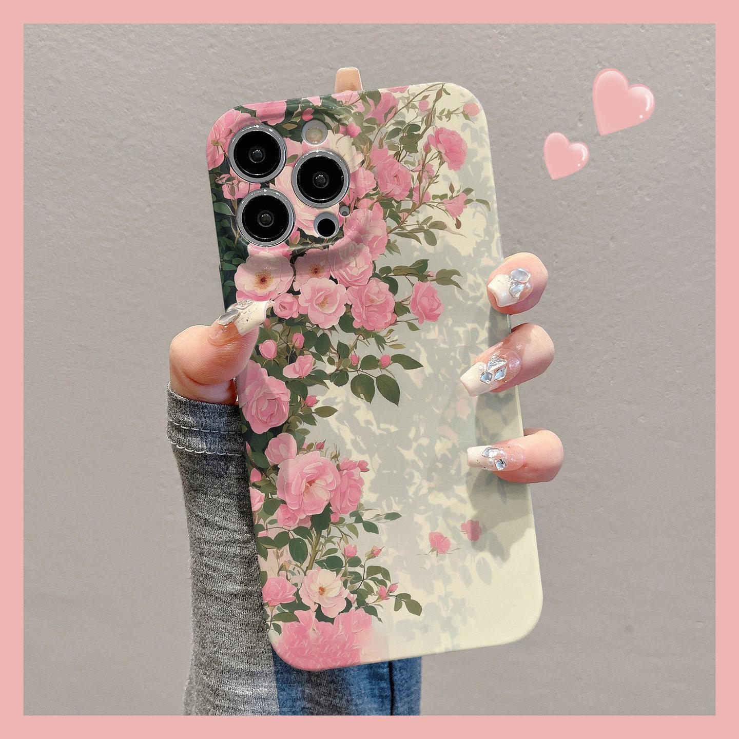 

Creative Green Leaf Rose Cartoon Phone Case for iPhone 17 Pro Max, 16, 15, 14 iPhone 17 Pro Max