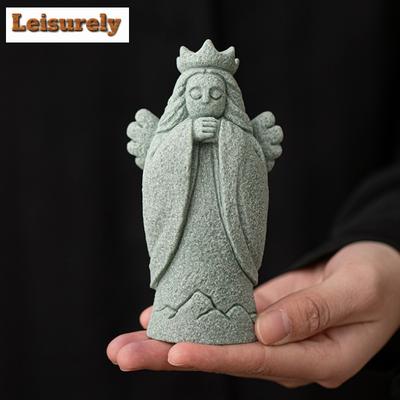 Green Sandstone Goddess Tea Pet Zen Tea Sculpture Tea Figurine Play Toys Tea Statue Ornaments Can Be Raised Teaware Supplies
