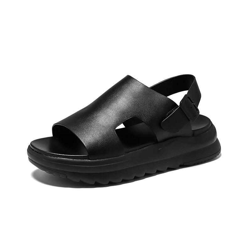 Fashion Men Sandals Summer 2025 New Casual Leather Outdoor Walking Shoes Non-slip Open-toe Platform Sandals Comfy Soft Roman Slides
