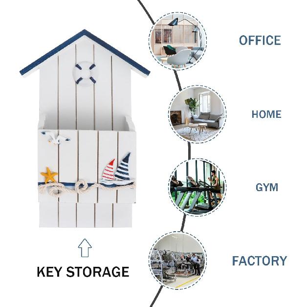 VOSAREA Wooden Holder Wall Mounted Mail Organizer Mailbox Nautical Wall Decor Pen Holder Mediterranean Style Decor for Letter Magazines (White)