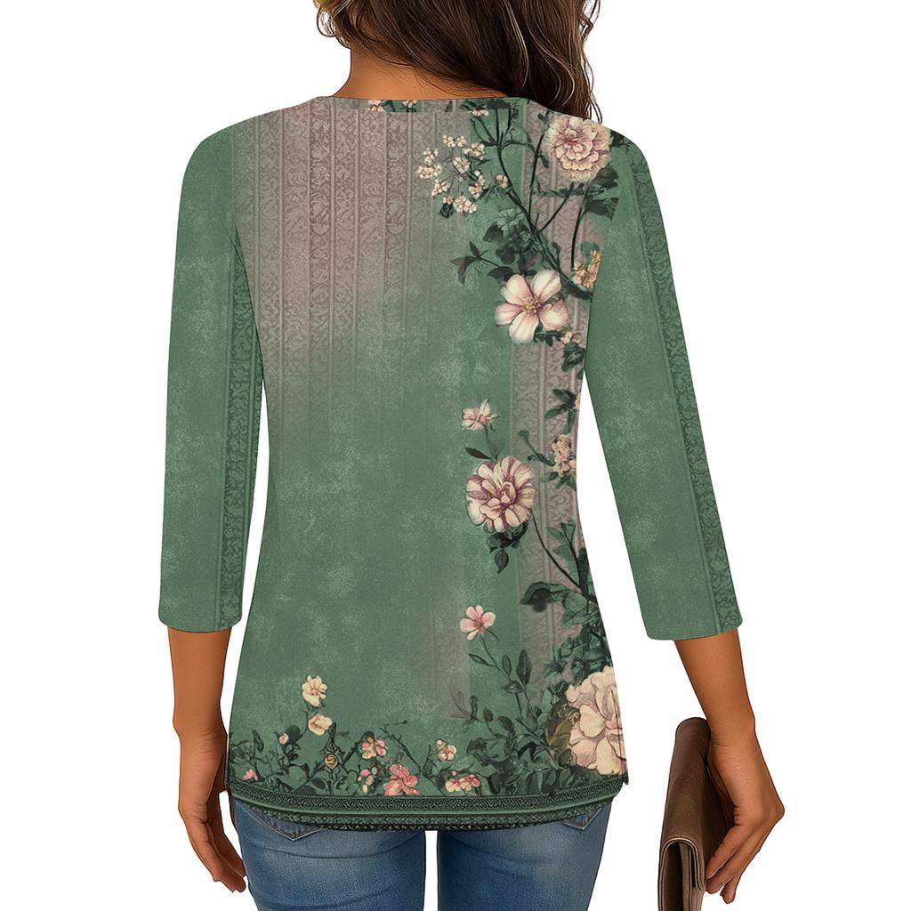 3/4 Sleeve Shirts For Women  Print Graphic Tees Blouses Casual Plus Size Basic Tops Pullover