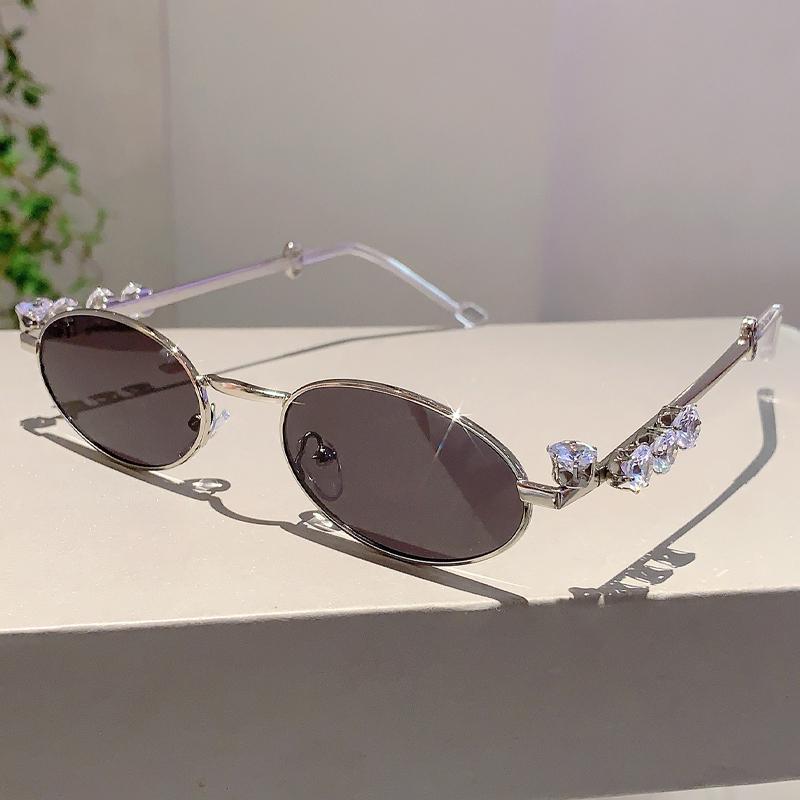 Fashion Small Oval Sunglasses Trendy Brand Designer UV400 Shine Crystal Sun Shades Glasses Decoration Women Shades