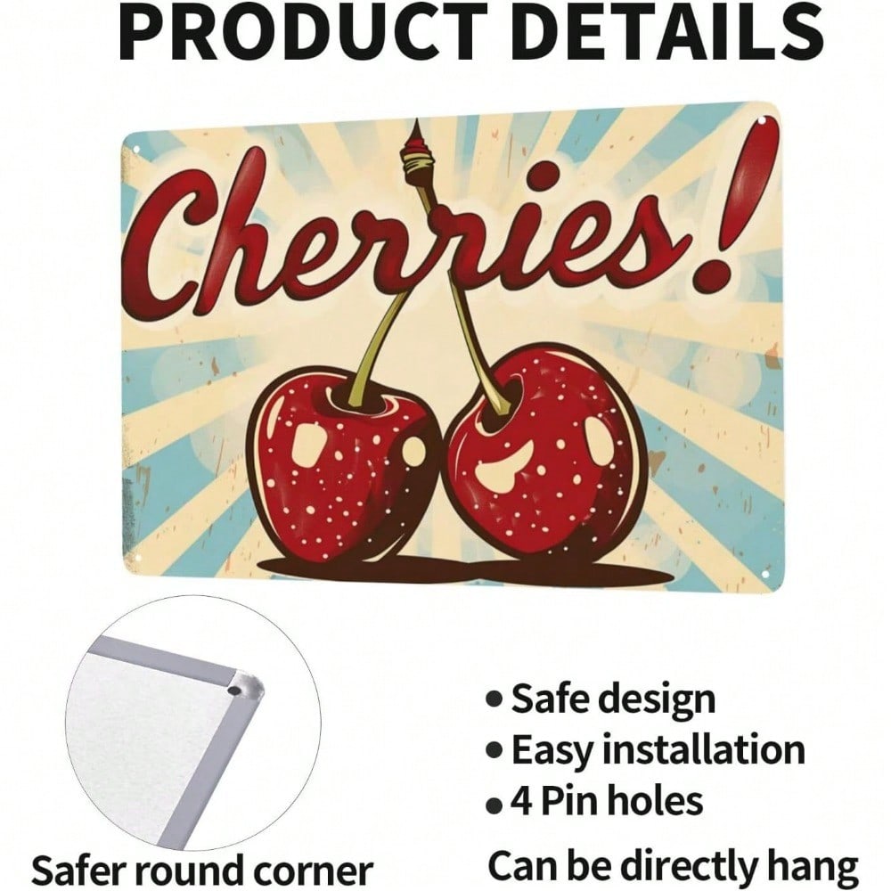 Vintage Tin Sign Red Cherry Retro Kitchen Wall Decor Rustic Home Cafe Bar Art