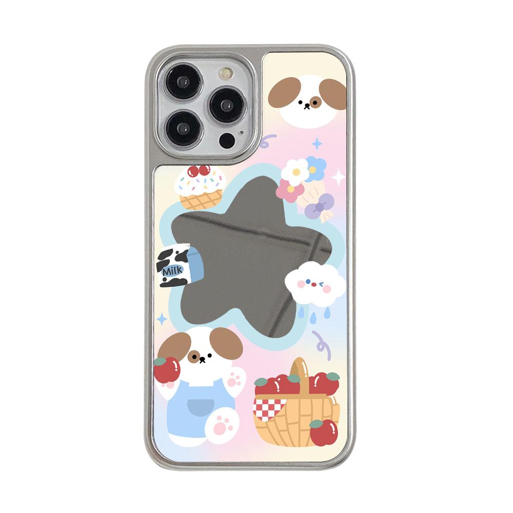 Ins Wind Soft Cute Feeling Apple Puppy Mobile Phone Case iPhone15 Makeup Mirror 16 Cute Mirror Apple 17pro