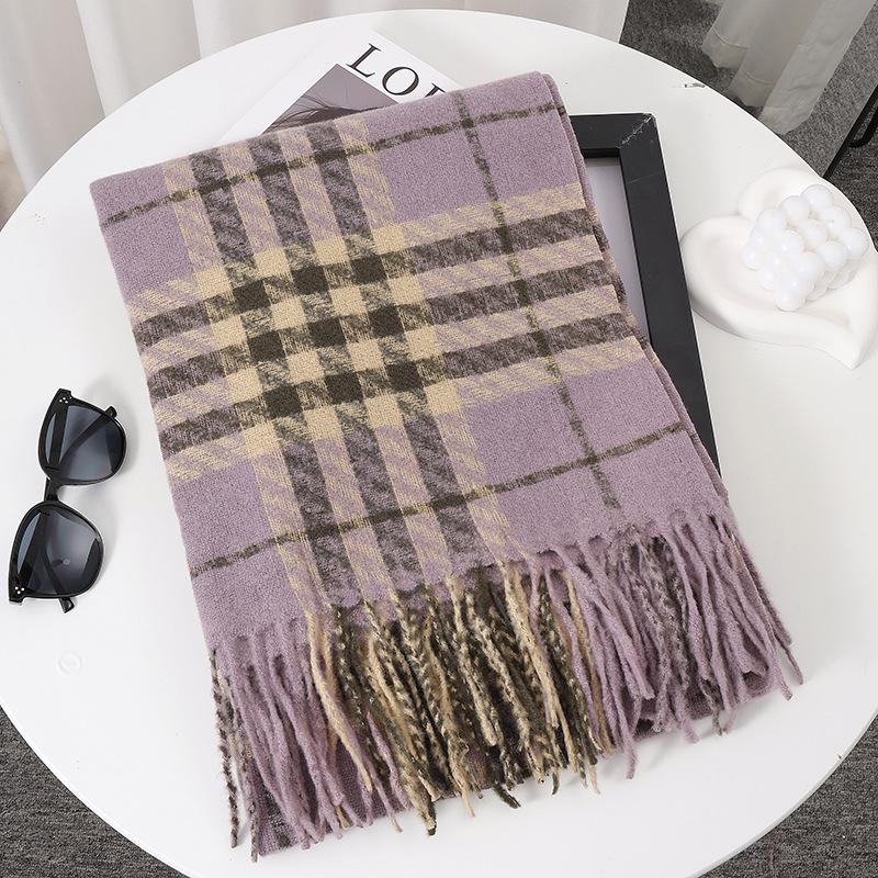 Women's Faux Cashmere Plaid Scarf - Korean Style, Thick & Warm Autumn/Winter Shawl